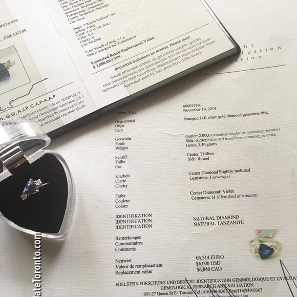 14K White Gold Diamond & Blue Trillion Cut Tanzanite Ring. Real Gemstones! - Picture 5 of 12